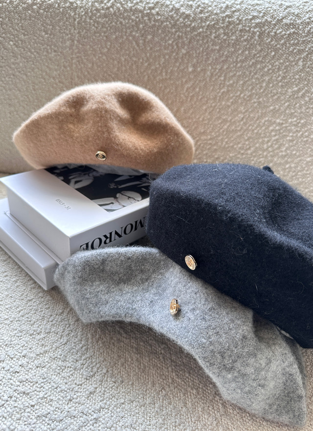 BS金釦羊毛貝蕾帽(三色)