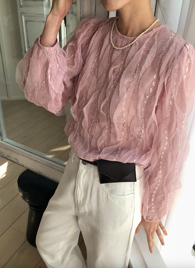 BS波浪絲紗造型上衣