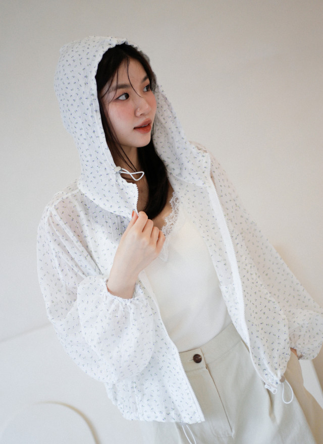 BS小花透肌連帽外套