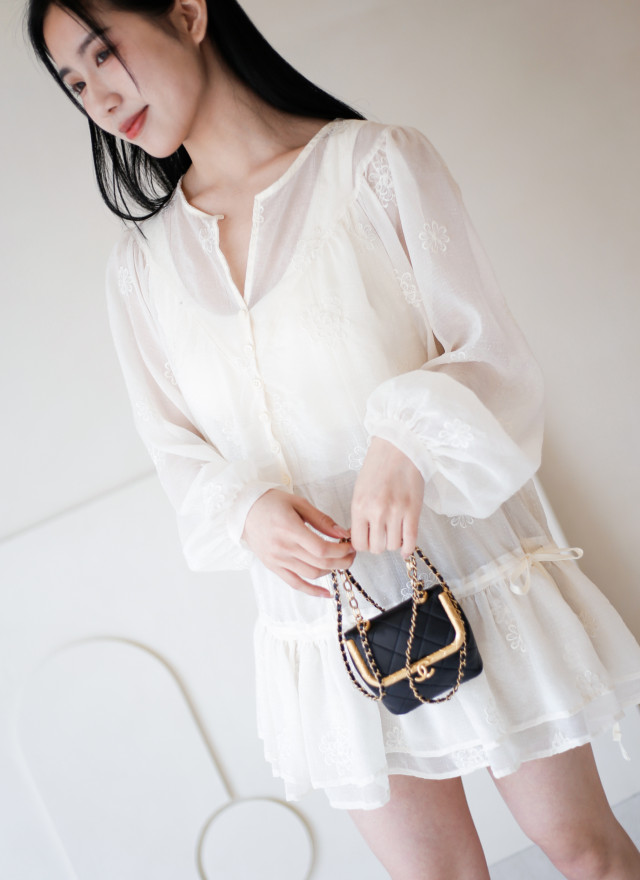 BS潔花刺繡透肌長上衣