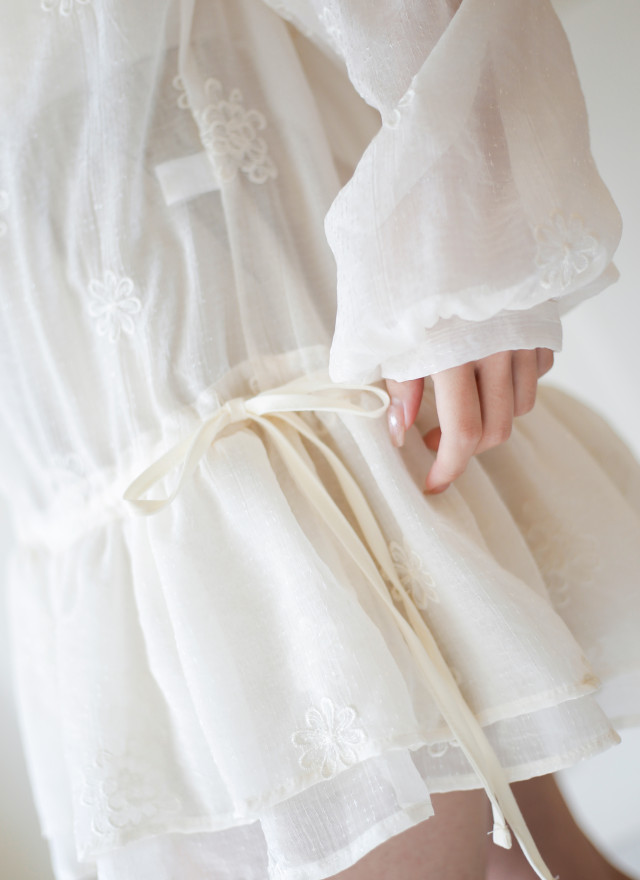 BS潔花刺繡透肌長上衣