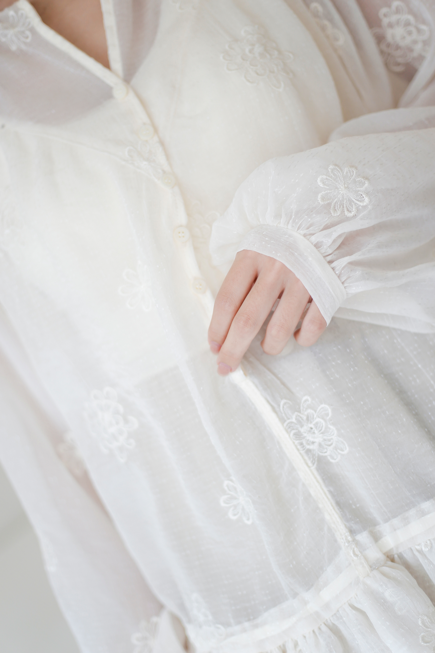 BS潔花刺繡透肌長上衣