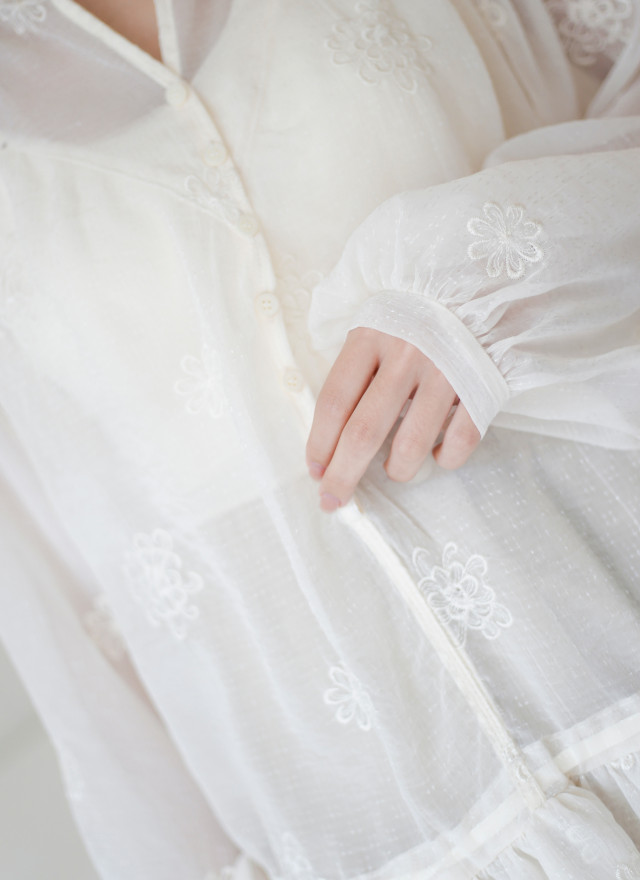 BS潔花刺繡透肌長上衣