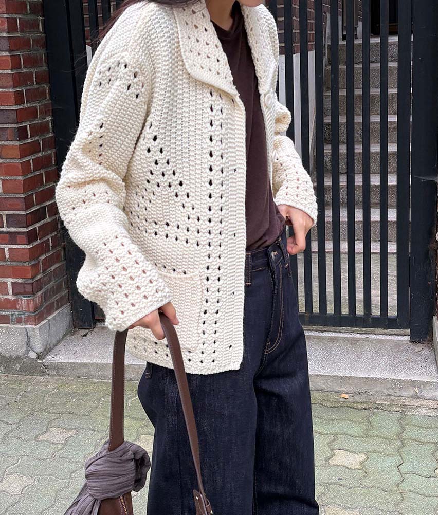 BS鏤空針織翻領外套