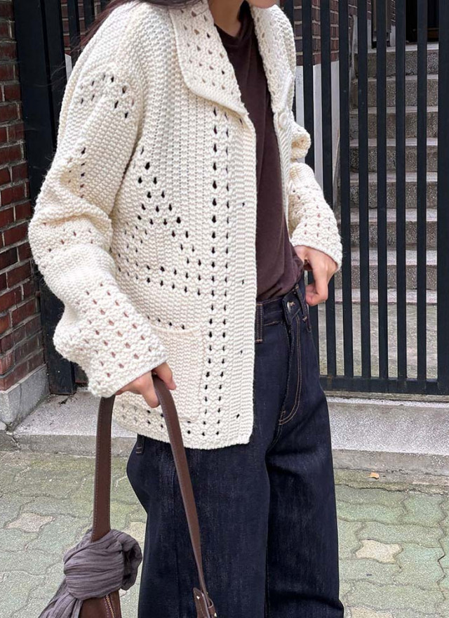 BS鏤空針織翻領外套