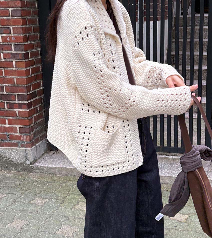 BS鏤空針織翻領外套