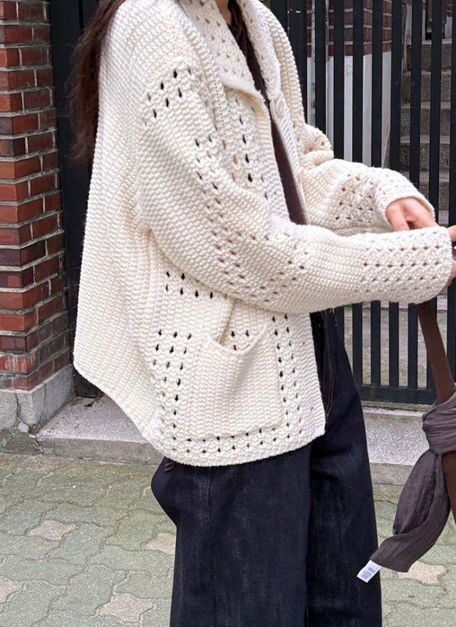 BS鏤空針織翻領外套