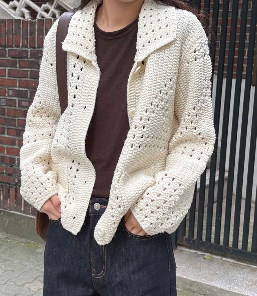 BS鏤空針織翻領外套