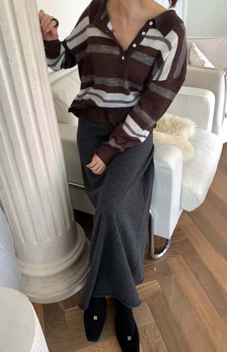 BS翻領條紋針織衫(兩色)