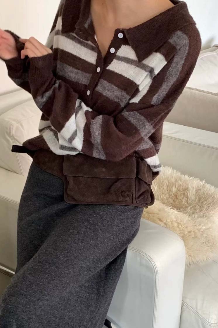 BS翻領條紋針織衫(兩色)