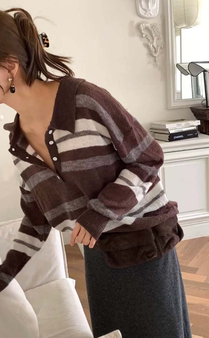 BS翻領條紋針織衫(兩色)