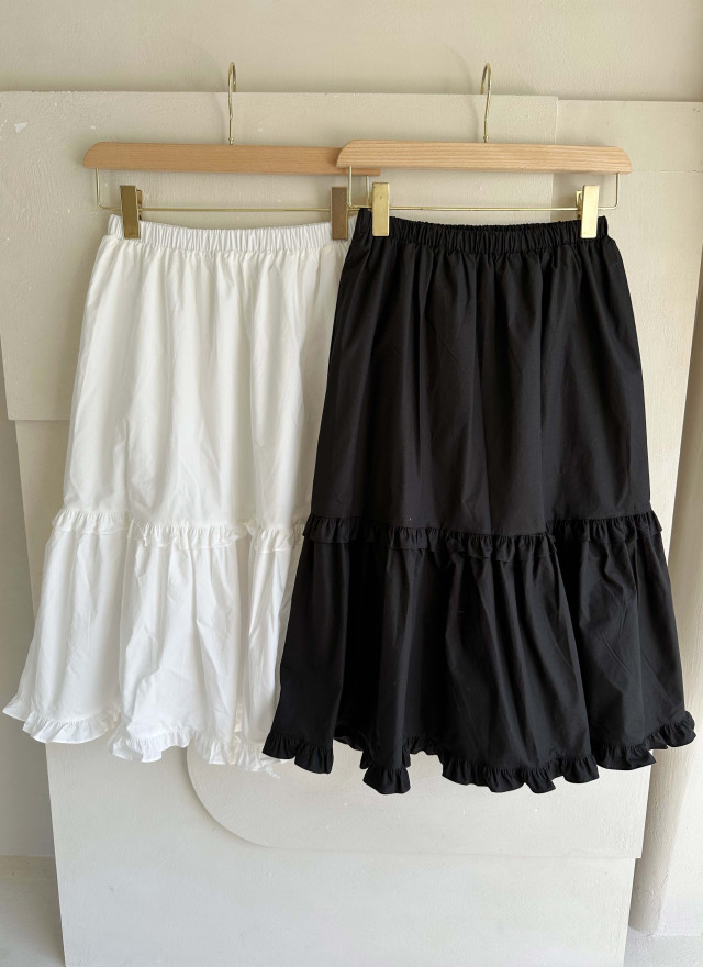 BS荷葉花擺中長裙(兩色)