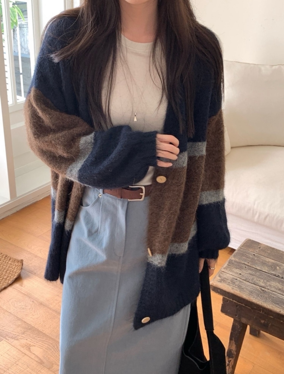 BS條紋針織開襟衫