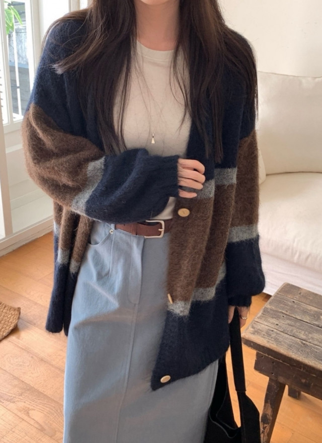 BS條紋針織開襟衫