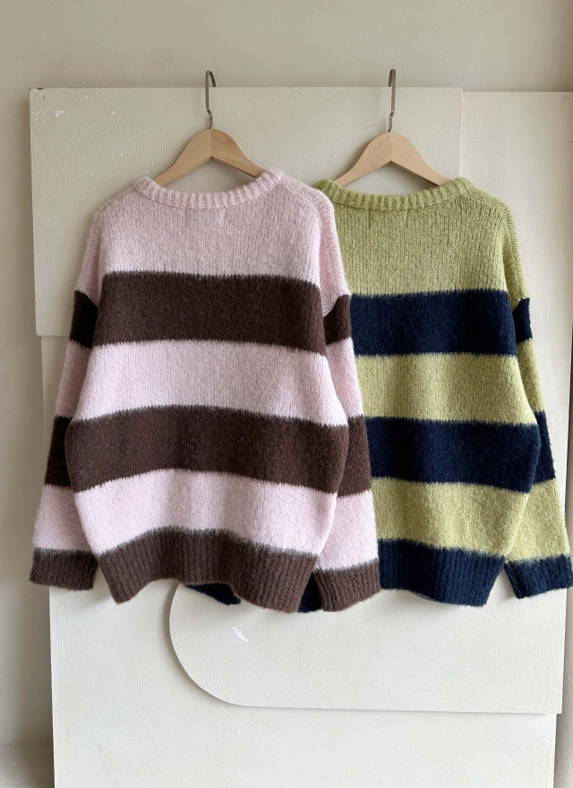 BS暖絨撞色條紋毛衣(兩色)