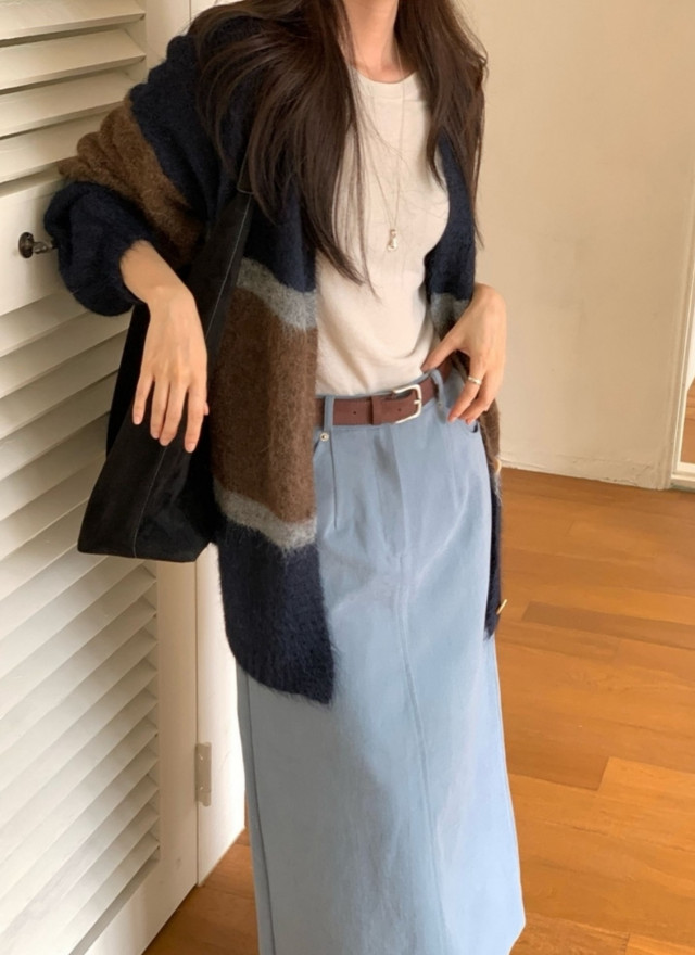 BS條紋針織開襟衫