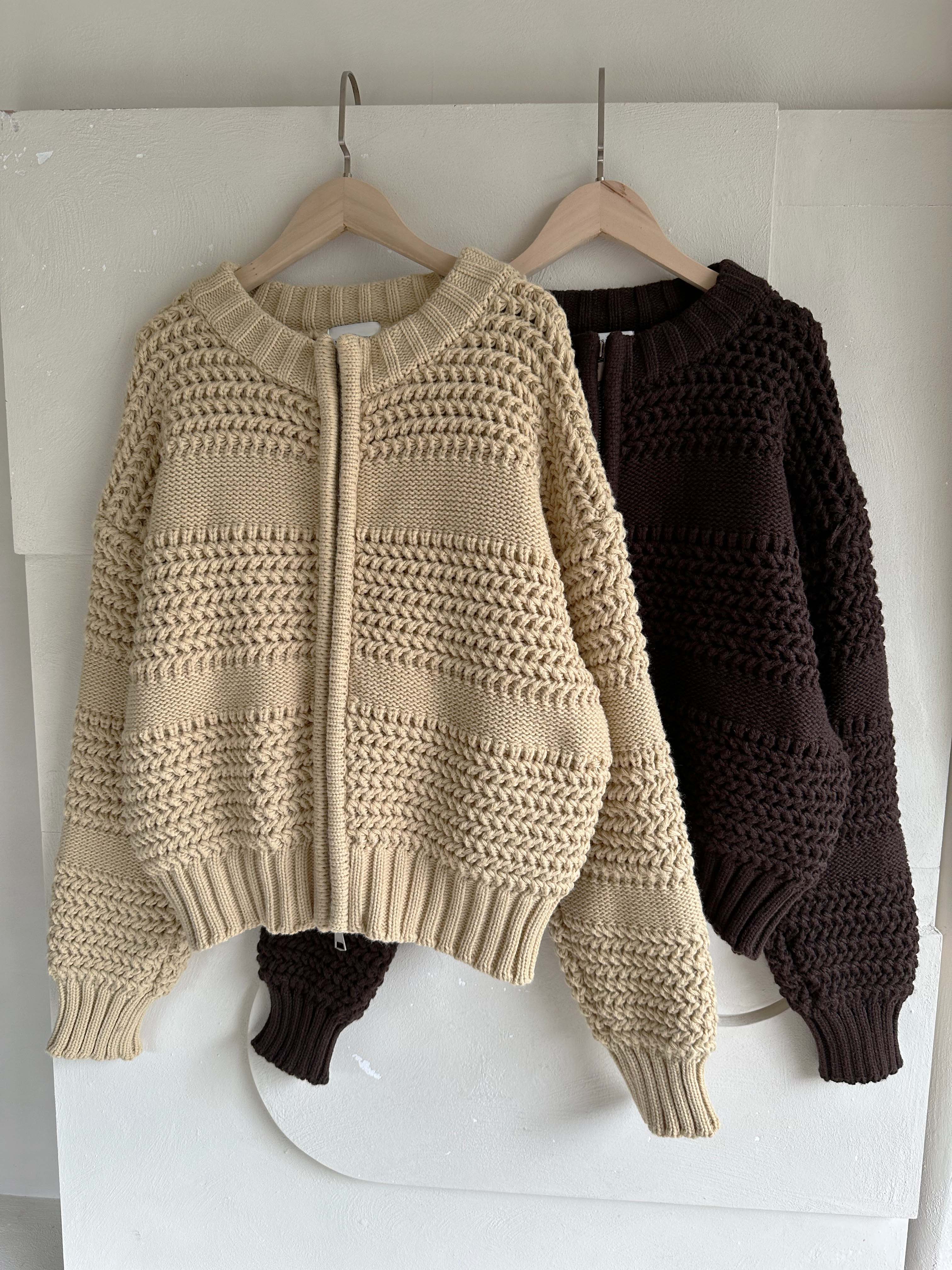 BS立體織紋拉鍊針織衫(兩色)