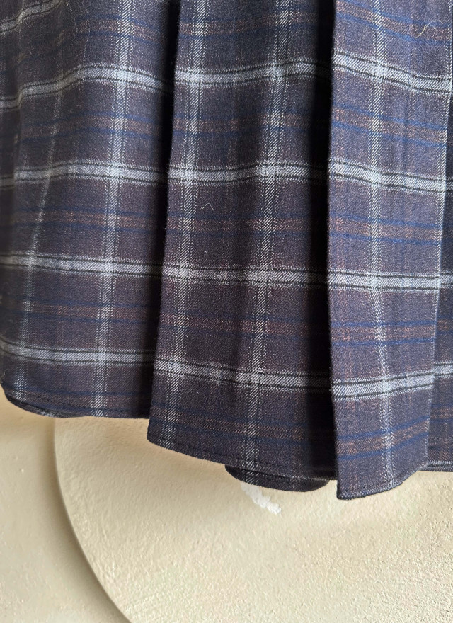 BS雙扣格紋學院風百摺裙