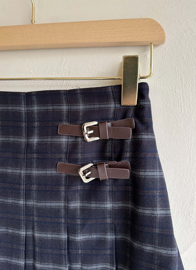 BS雙扣格紋學院風百摺裙