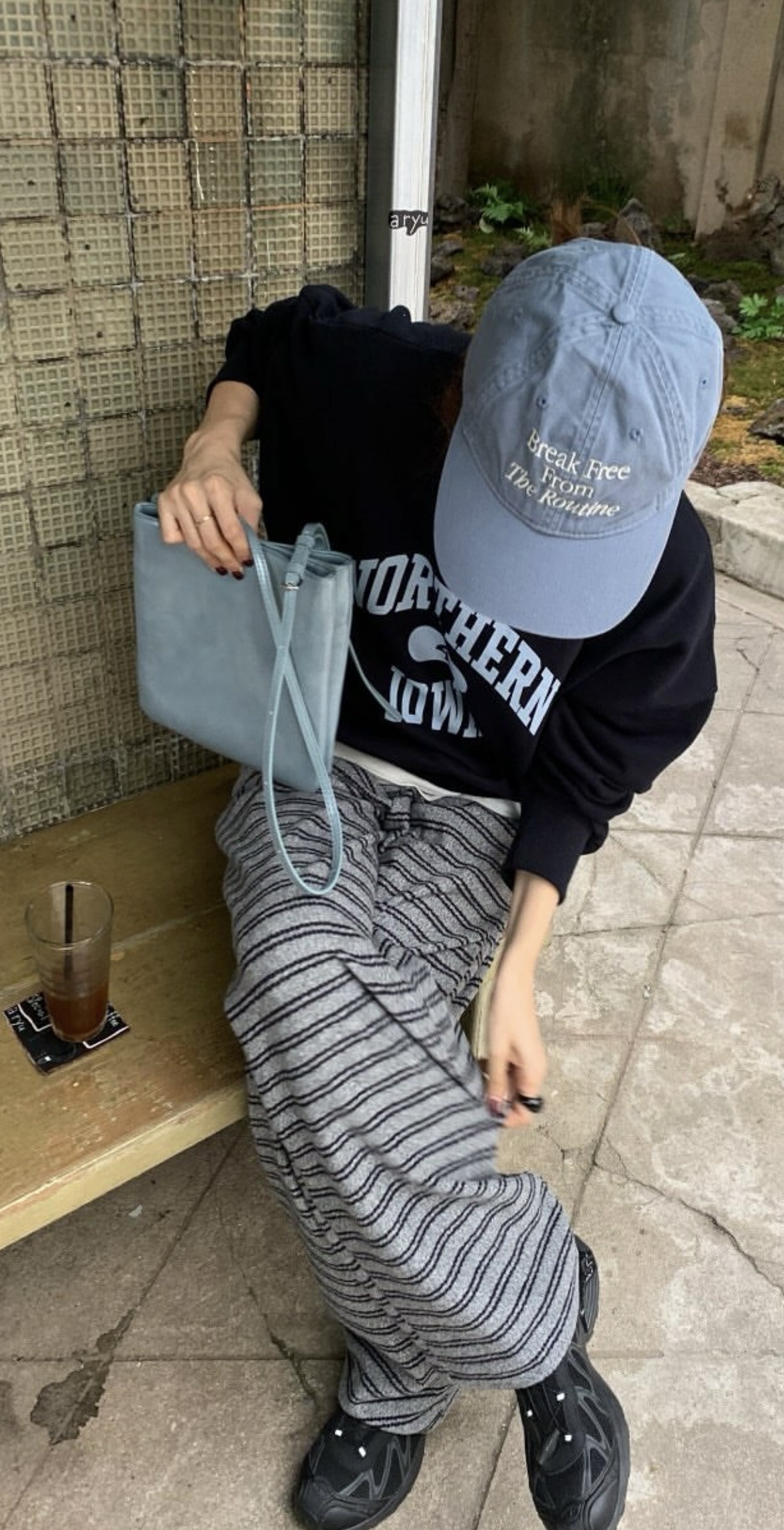 BS垂墜綁帶條紋寬褲