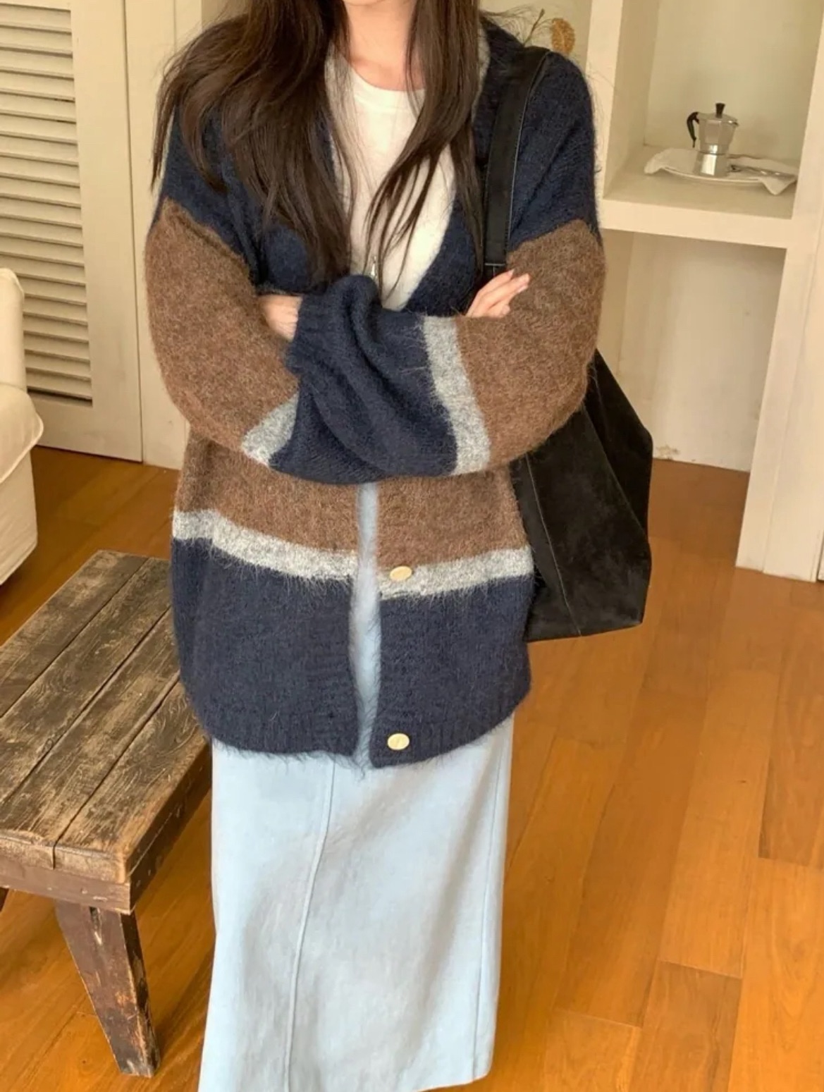 BS條紋針織開襟衫