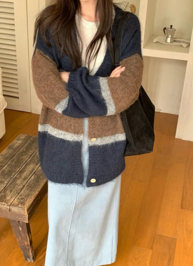 BS條紋針織開襟衫