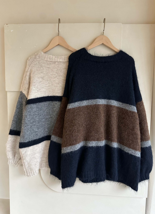 BS條紋針織開襟衫