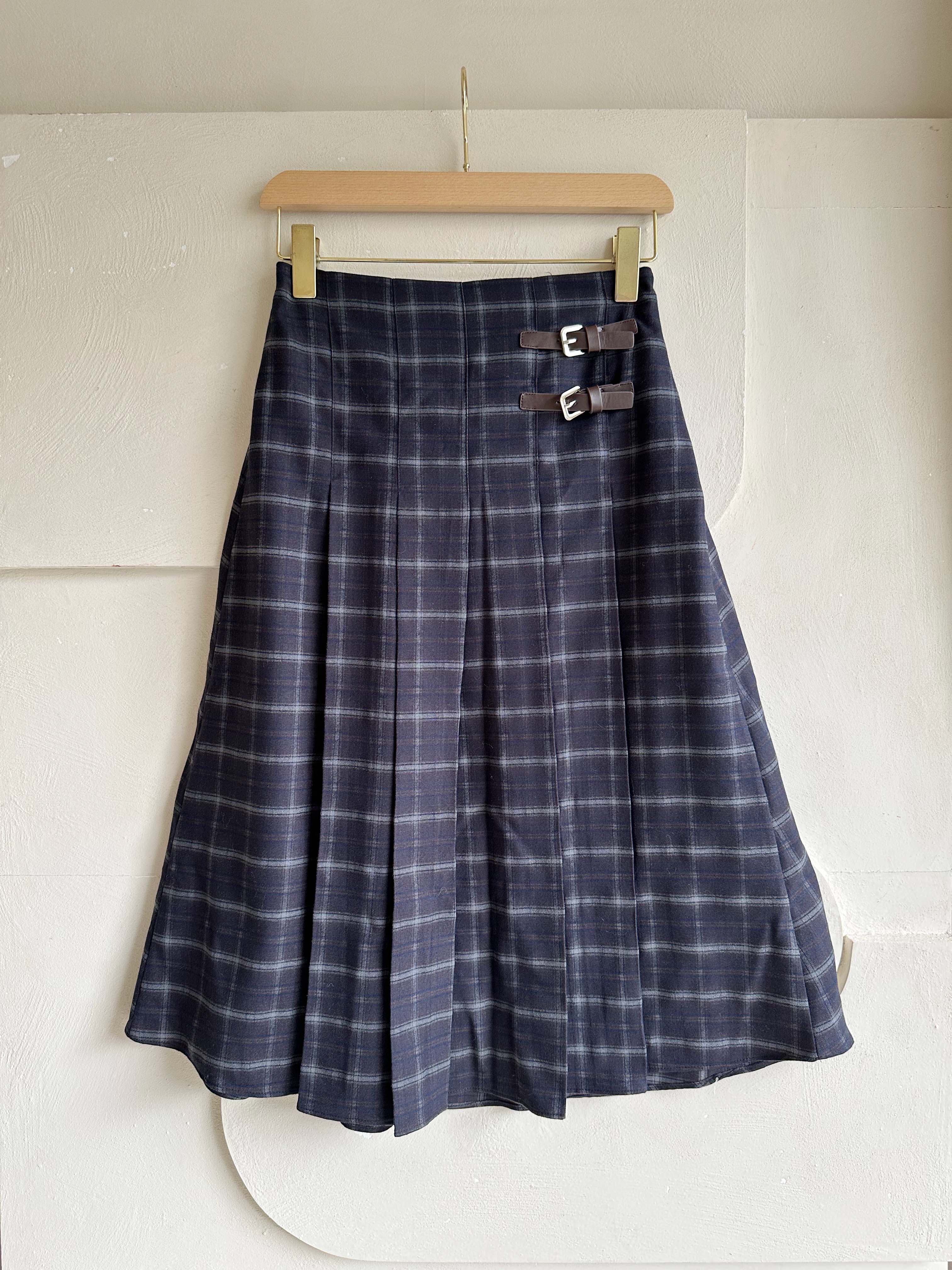 BS雙扣格紋學院風百摺裙