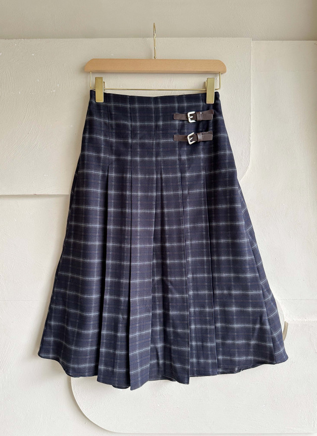 BS雙扣格紋學院風百摺裙