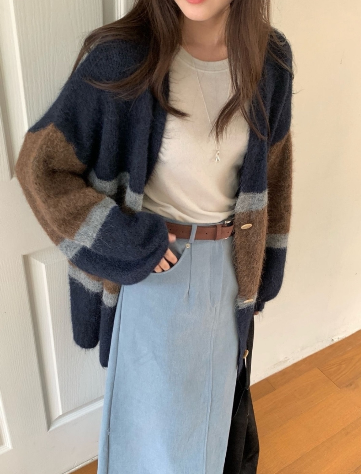 BS條紋針織開襟衫