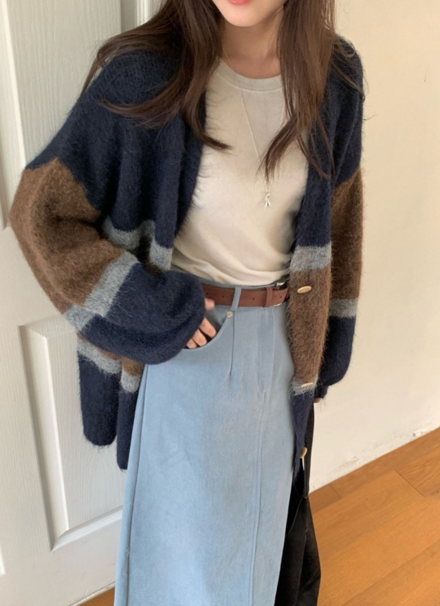 BS條紋針織開襟衫