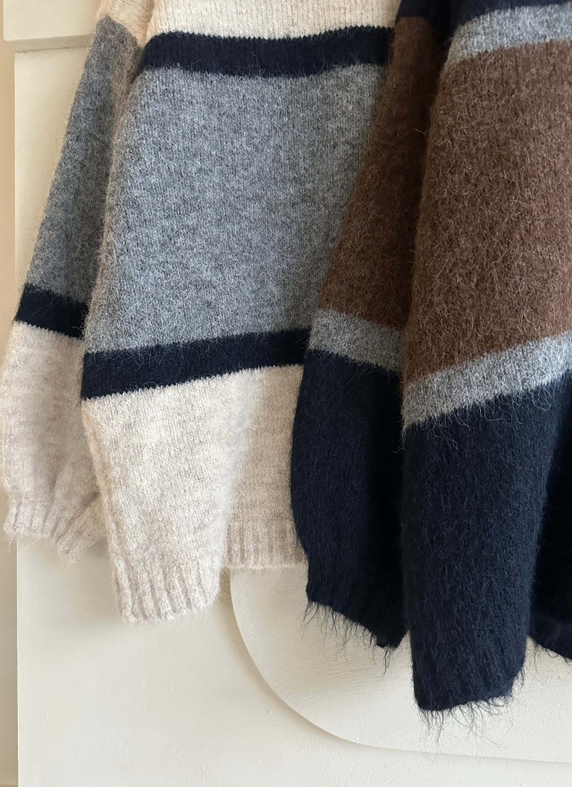 BS條紋針織開襟衫