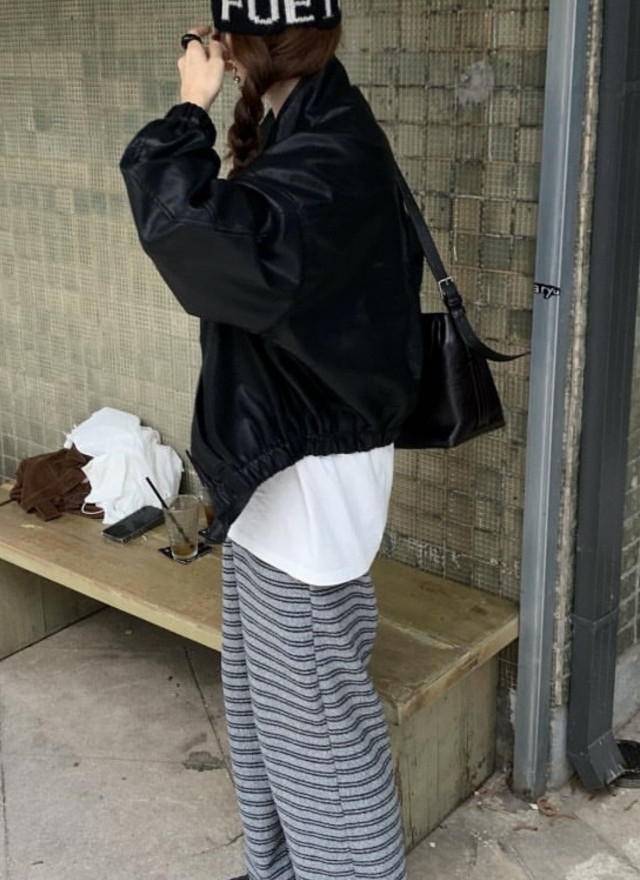 BS垂墜綁帶條紋寬褲