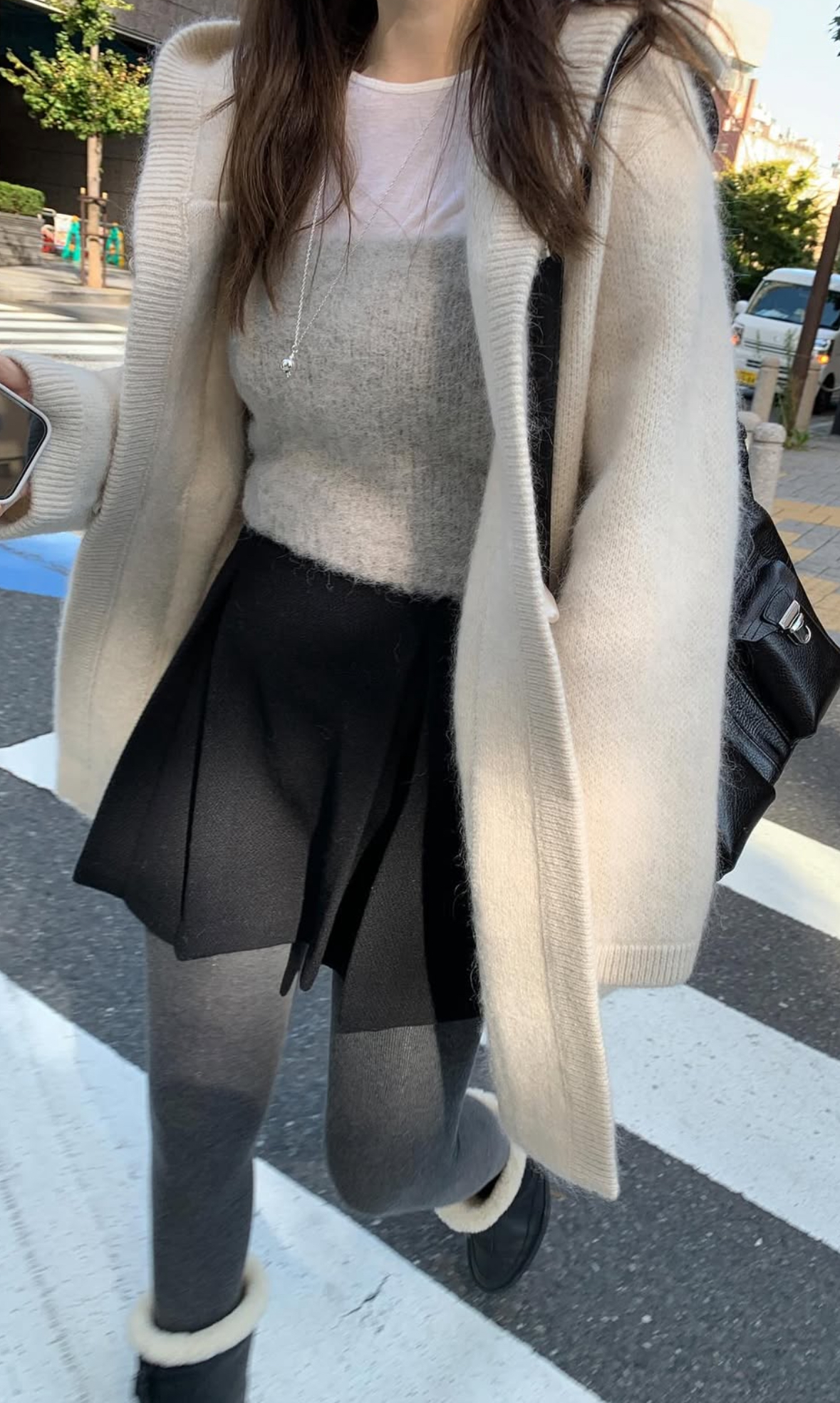 韓國馬海毛羊毛針織連帽大衣