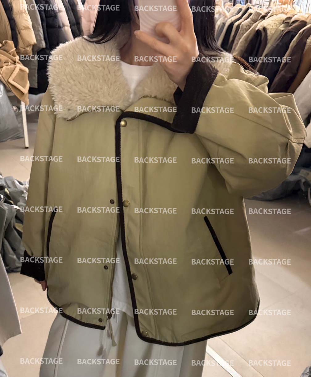 韓國撞色鴨絨外套-毛領不可拆