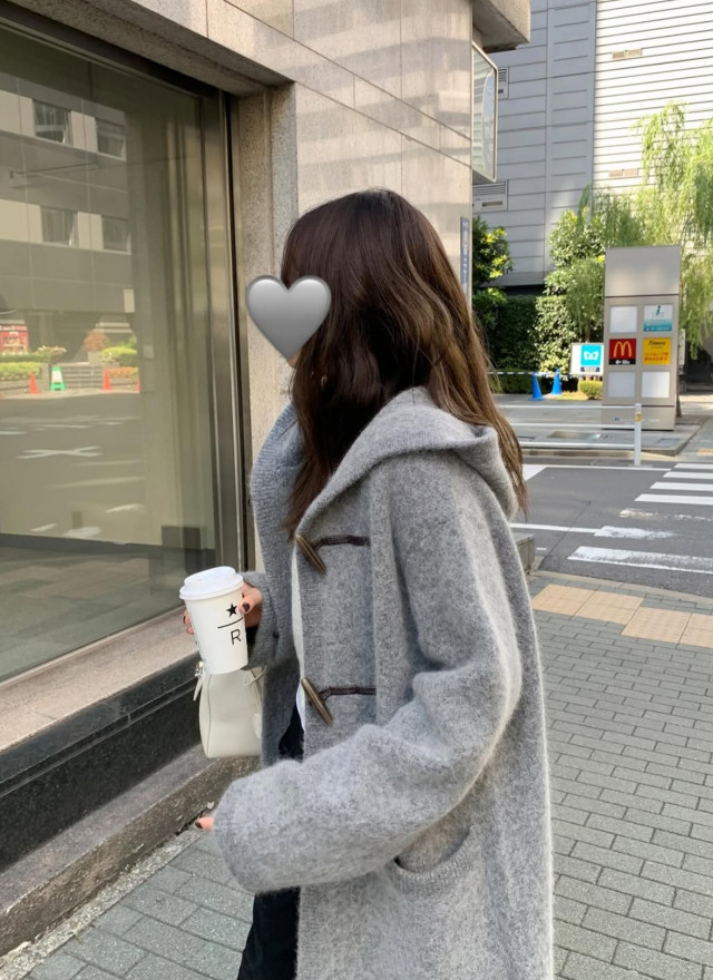 韓國馬海毛羊毛針織連帽大衣