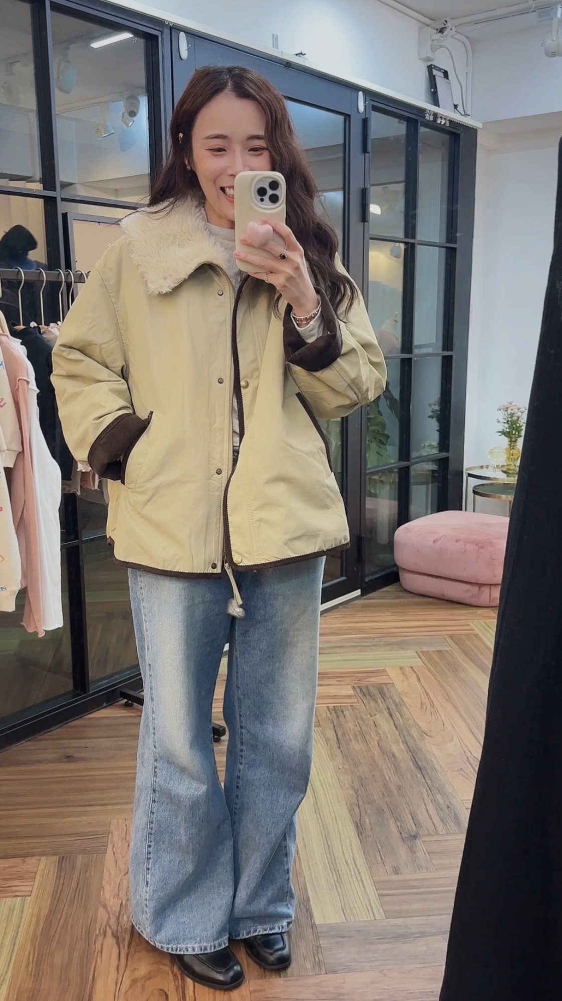 韓國撞色鴨絨外套-毛領不可拆