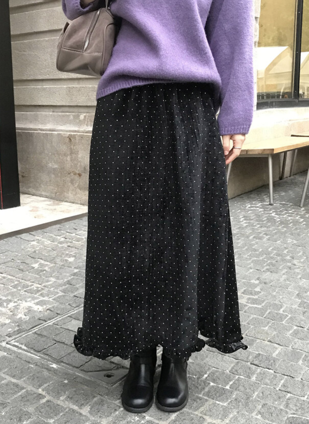 BS波點荷葉邊長裙(兩色)