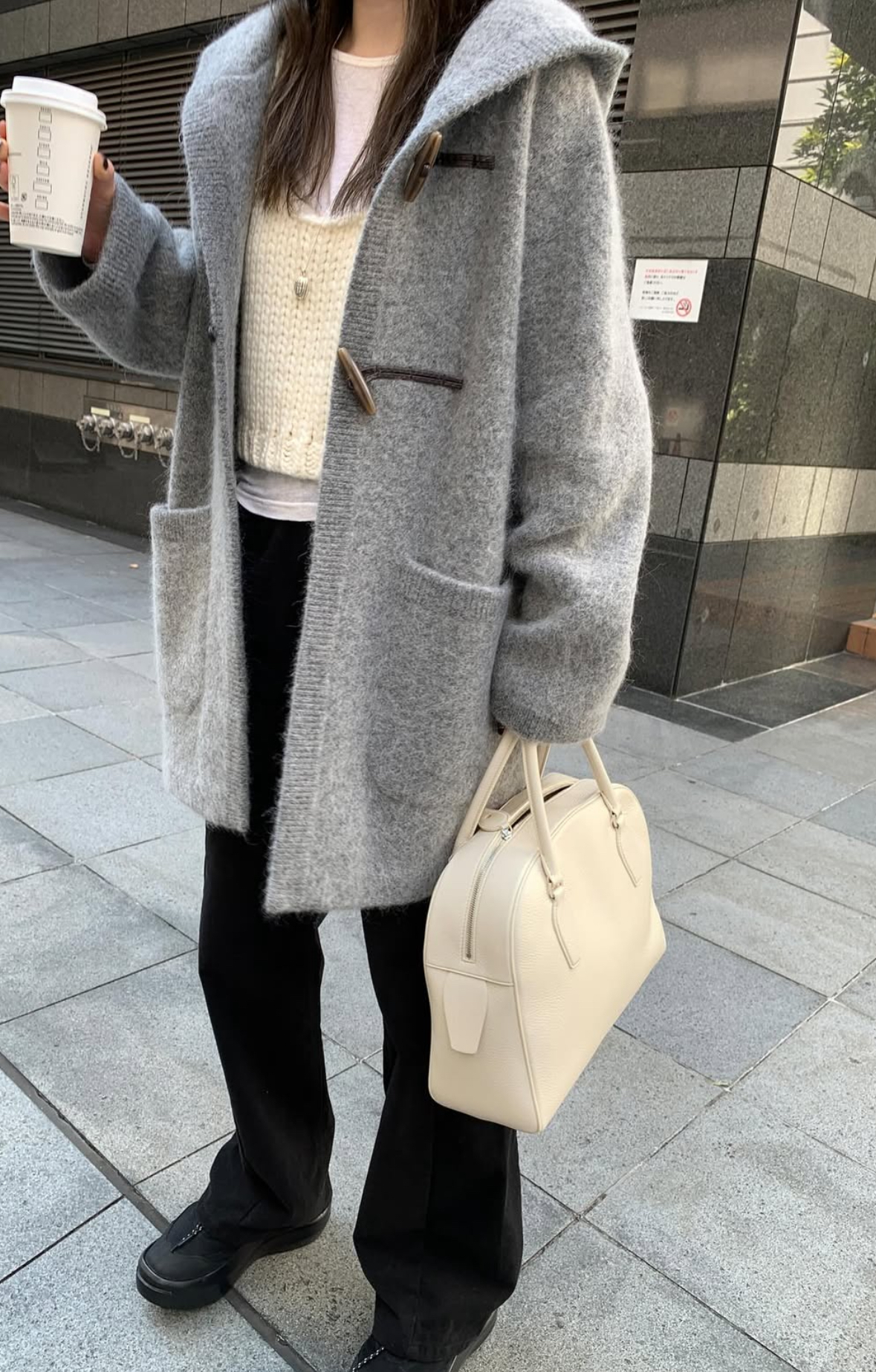 韓國馬海毛羊毛針織連帽大衣