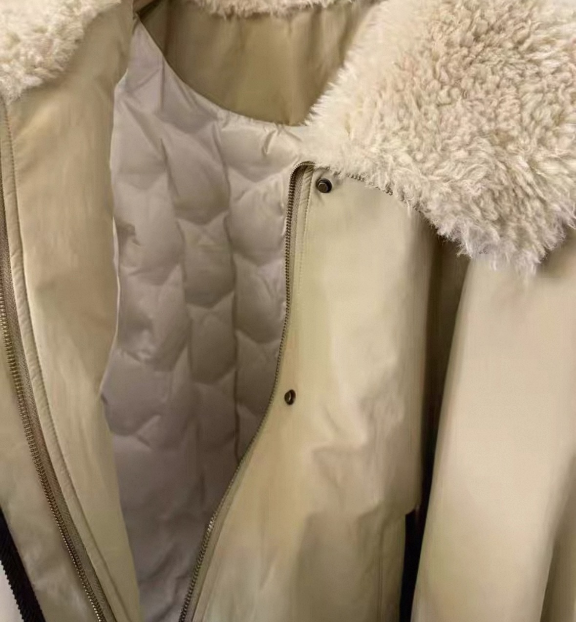 韓國撞色鴨絨外套-毛領不可拆