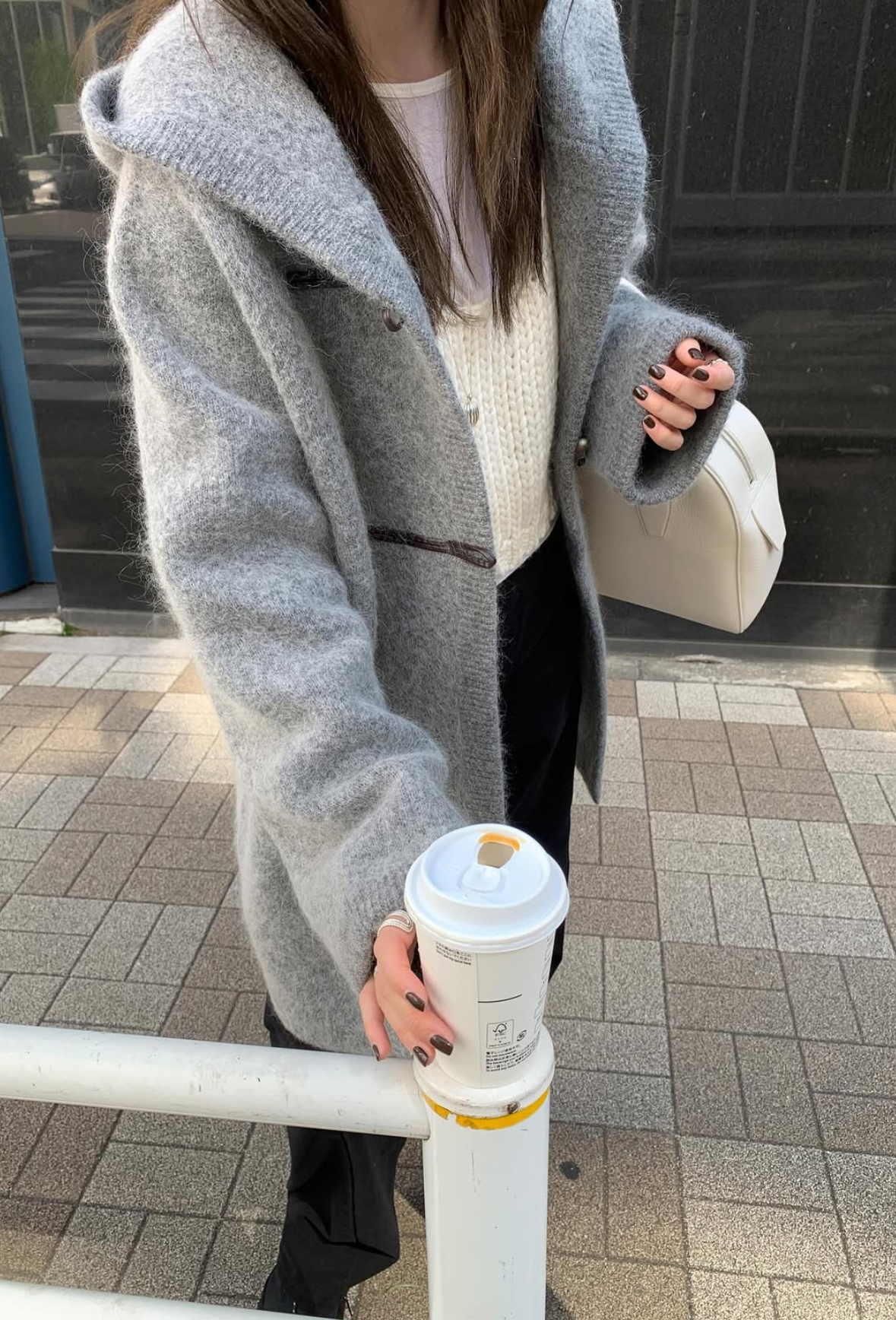 韓國馬海毛羊毛針織連帽大衣