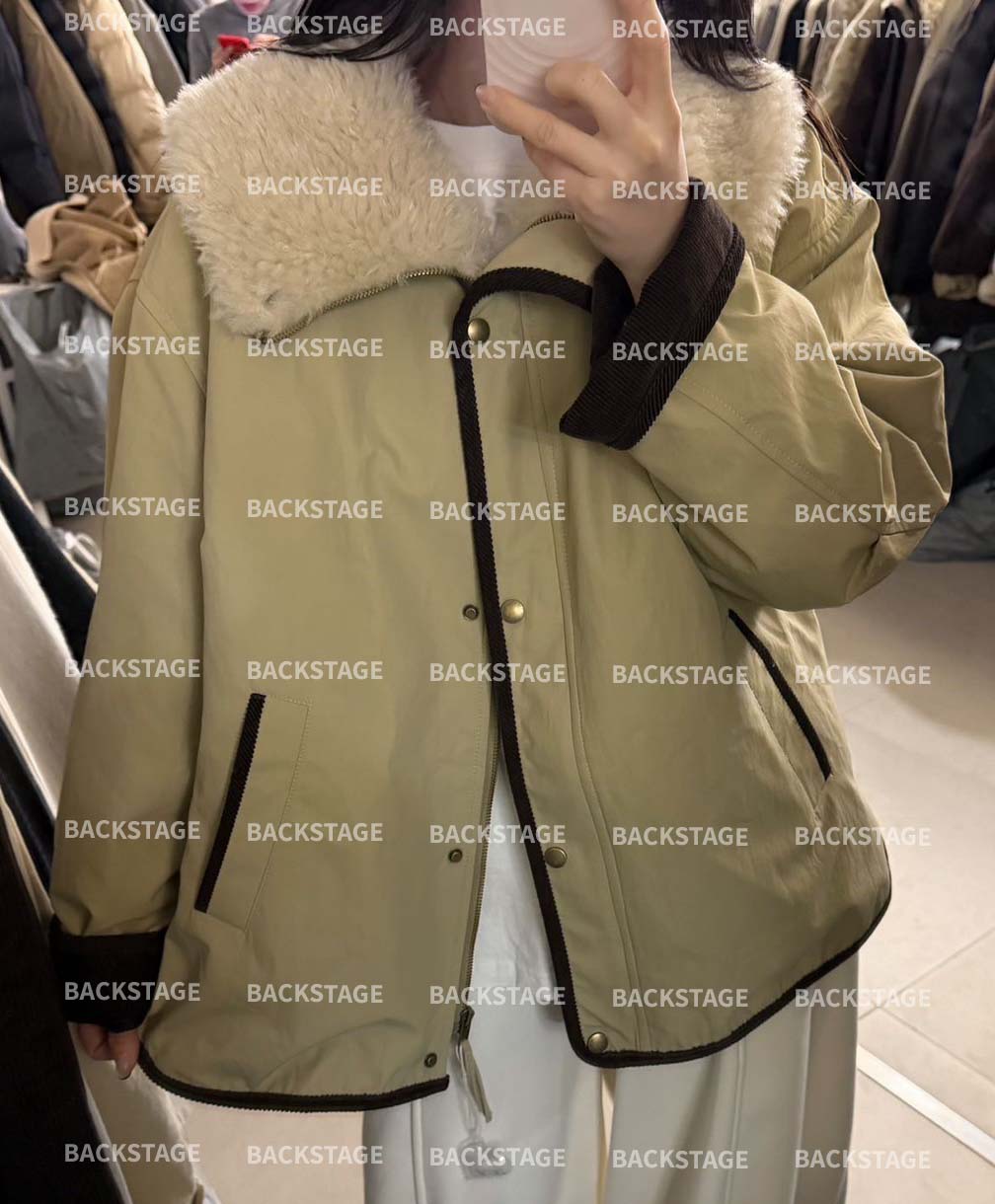 韓國撞色鴨絨外套-毛領不可拆