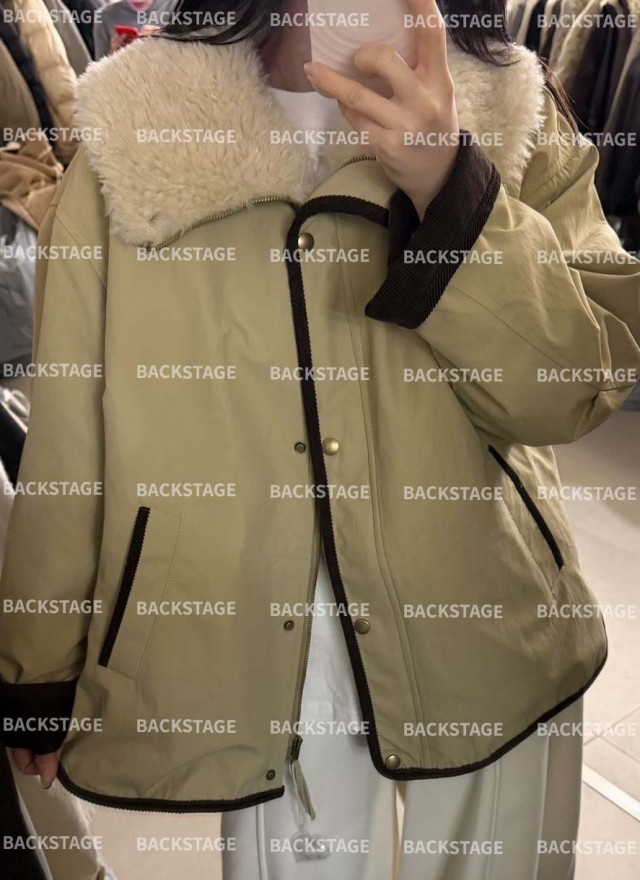 韓國撞色鴨絨外套-毛領不可拆