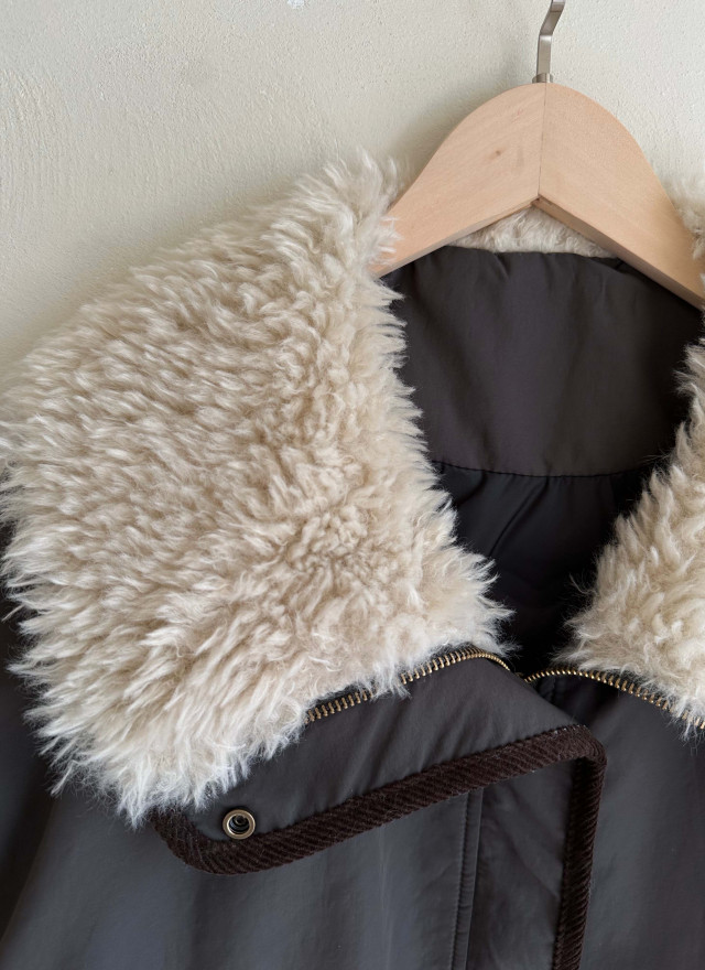 韓國撞色鴨絨外套-毛領不可拆