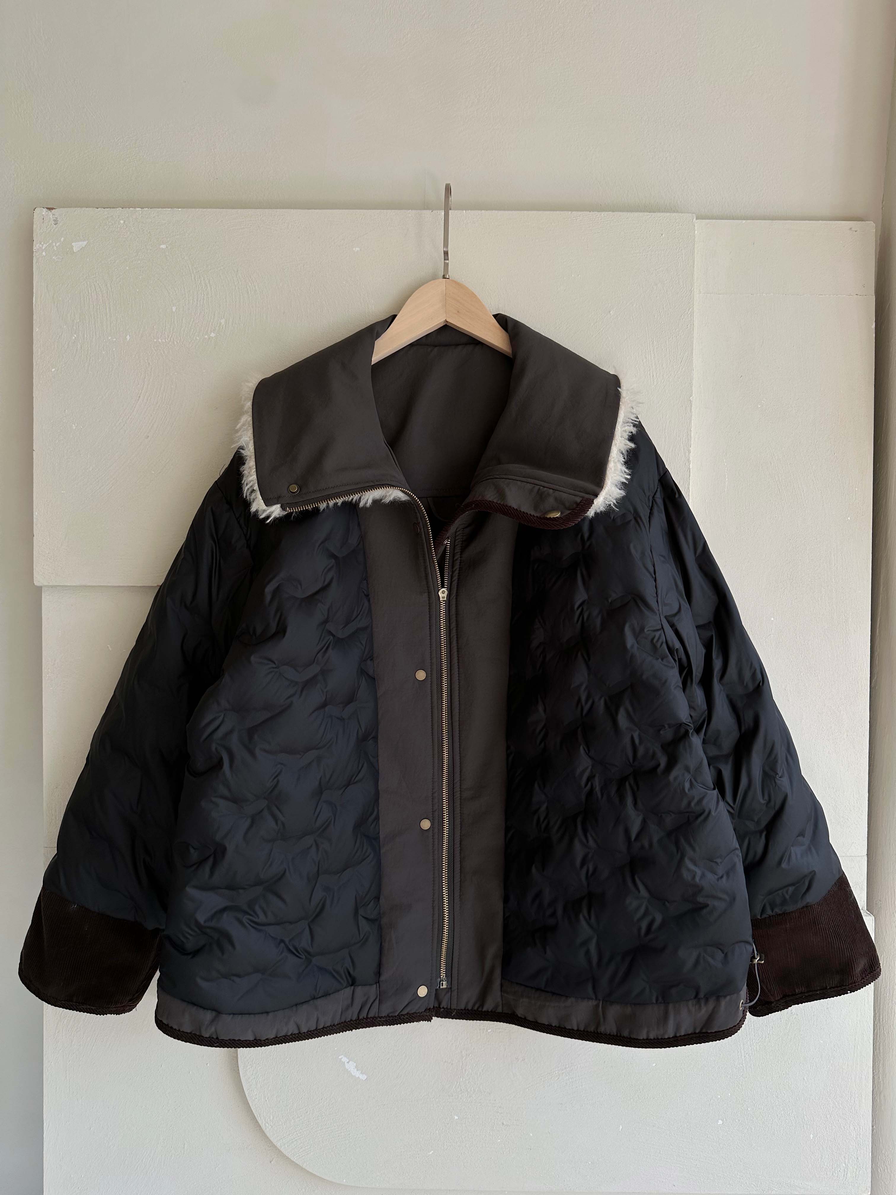 韓國撞色鴨絨外套-毛領不可拆