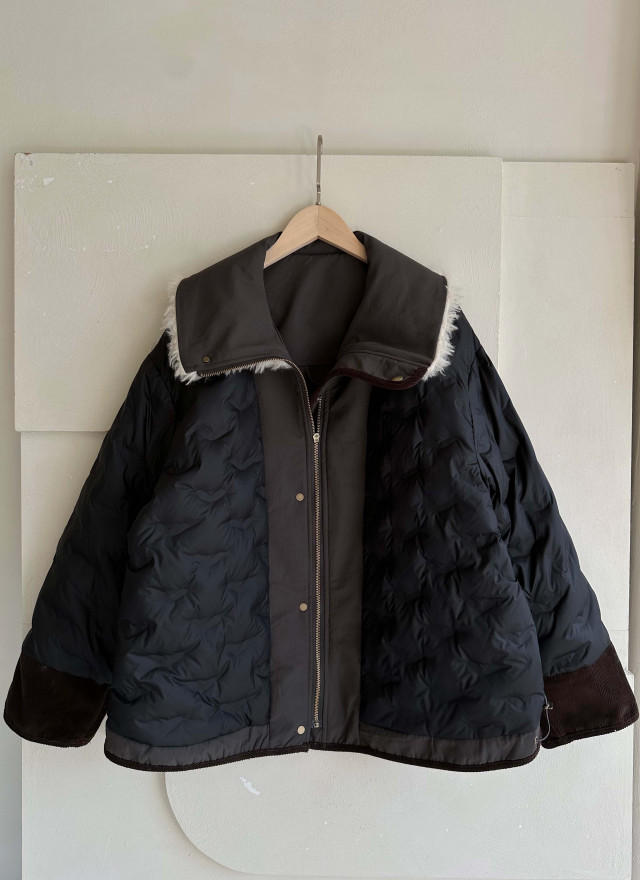 韓國撞色鴨絨外套-毛領不可拆