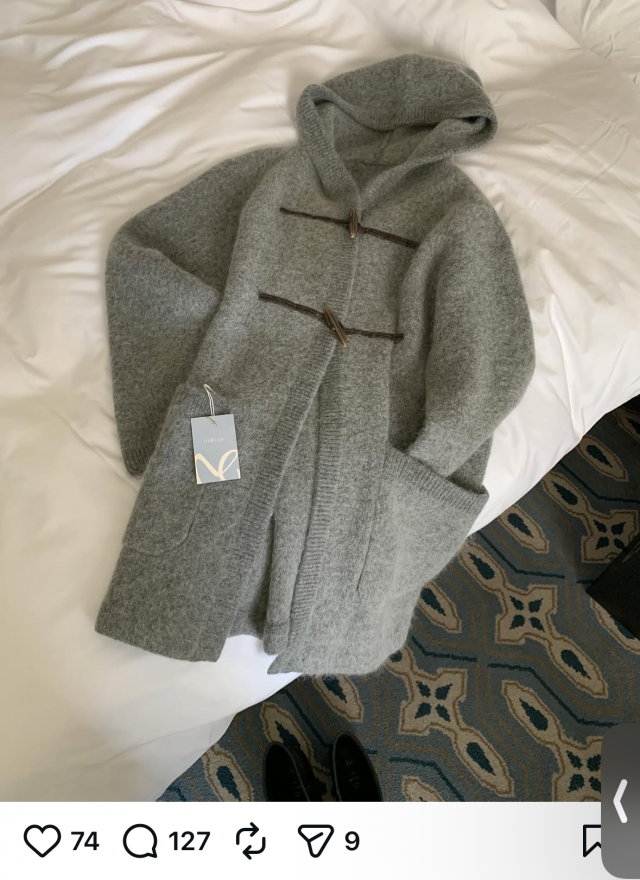 韓國馬海毛羊毛針織連帽大衣