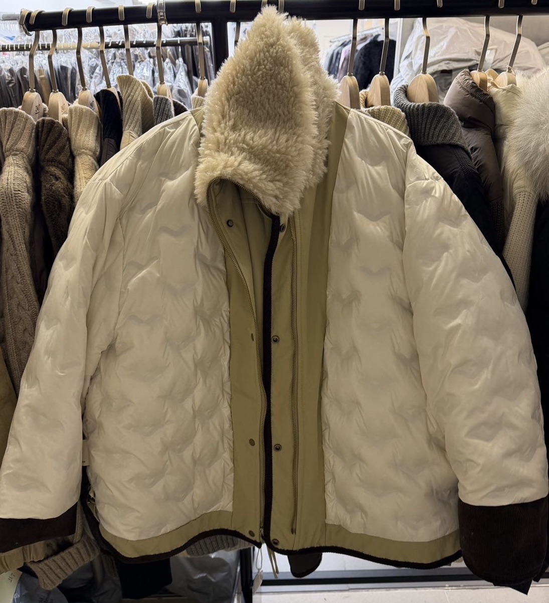 韓國撞色鴨絨外套-毛領不可拆