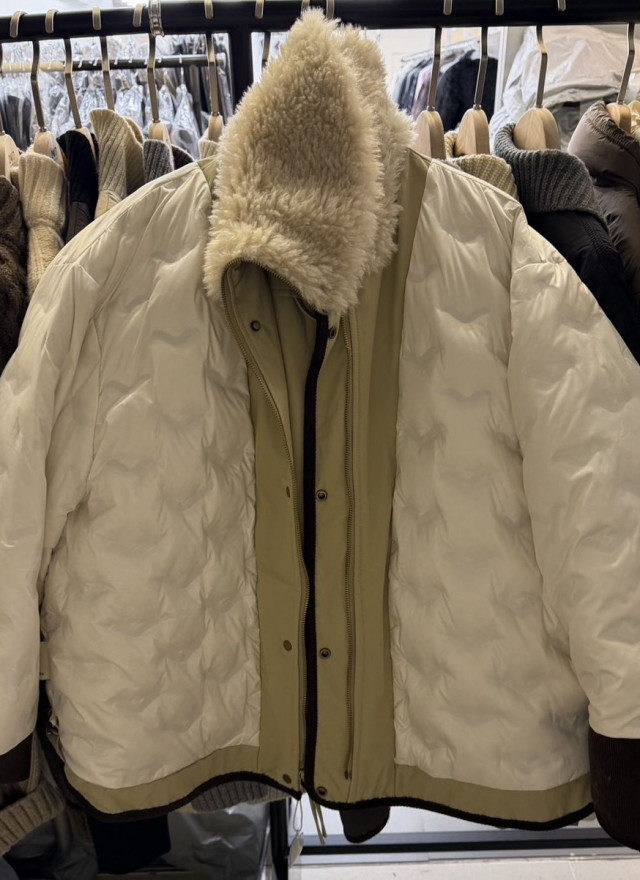 韓國撞色鴨絨外套-毛領不可拆