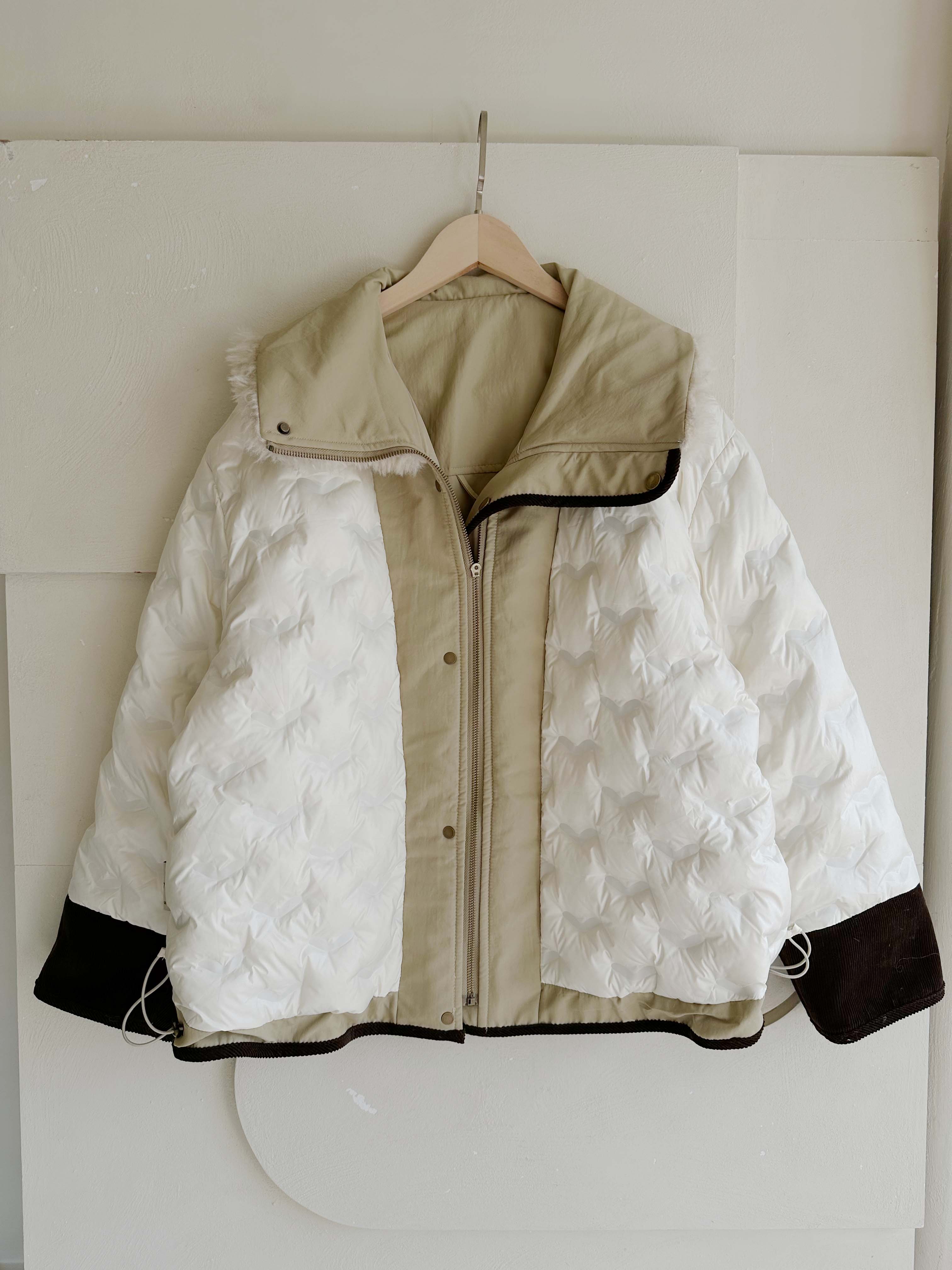 韓國撞色鴨絨外套-毛領不可拆